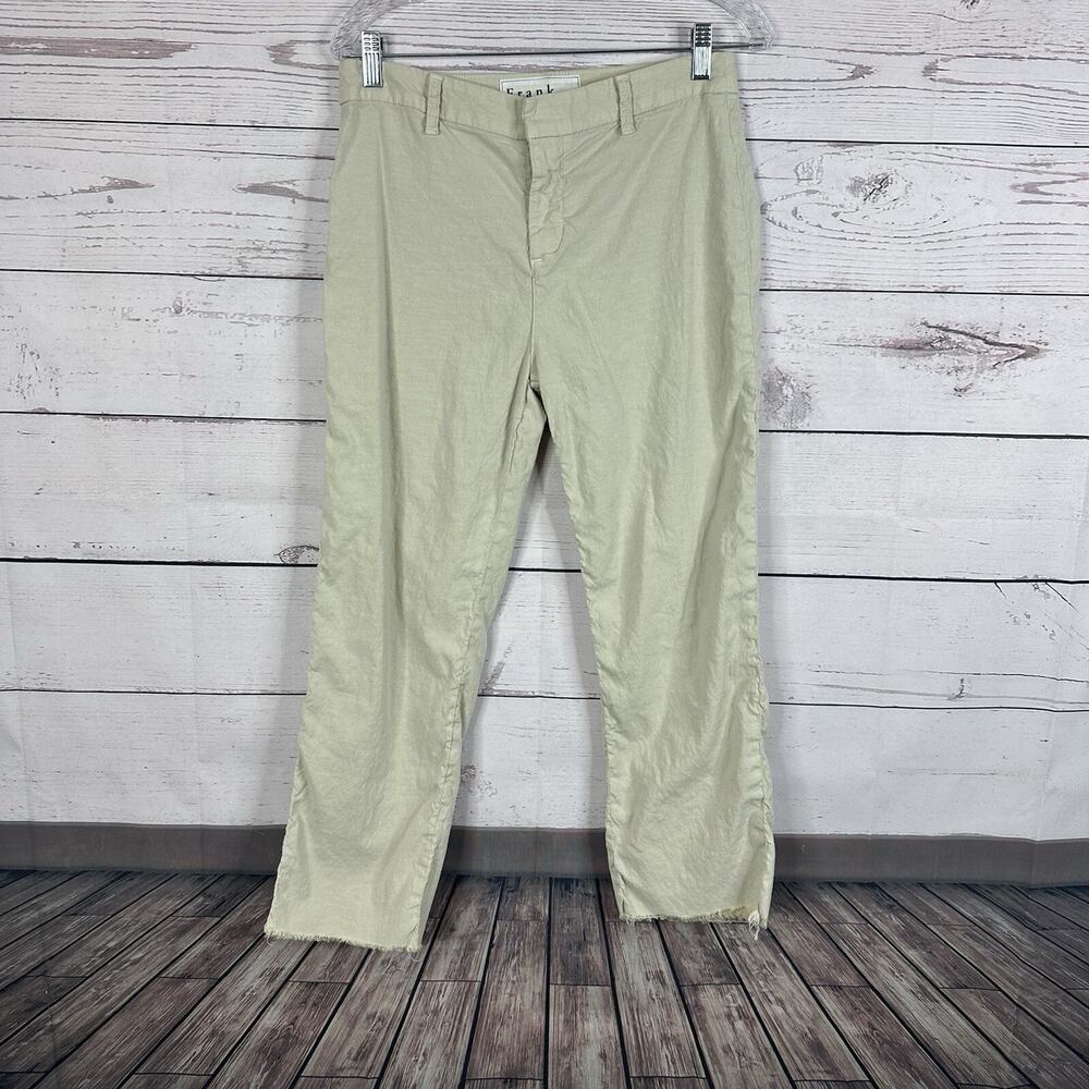 Frank Eileen Pants Womens 8 Beige Frayed Hem Flax Minimalist Preppy‎ Kinsale